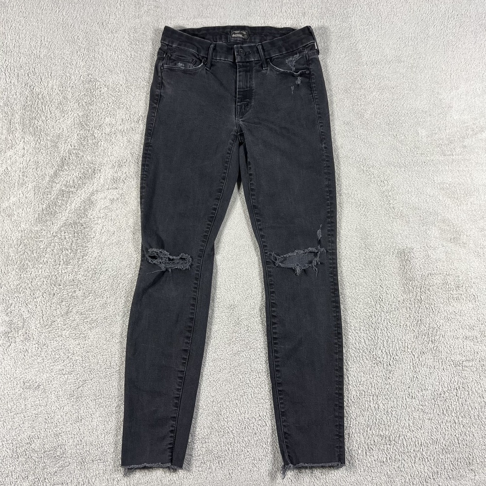 Mother Jeans Womens 26 Looker Ankle Fray Black Wash Denim Distressed Stretch